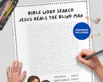 Jesus Heals the Blind Man, Bible Word Search,  Morning Basket Christian Activity for Kids & Homeschool, Sunday School, Women Ministry