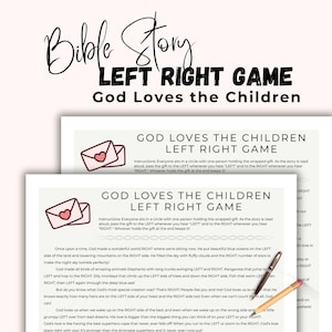 Bible Left Right Game Printable,Bible Story for Kid,God Loves the Children,Christian Party Game Download,Youth Group Pass the Prize VBS Game