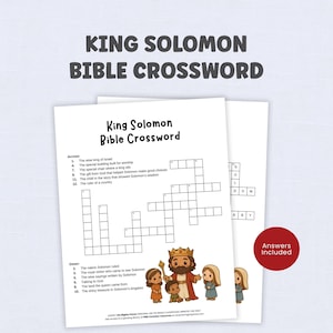 King Solomon Crossword Puzzle Printable, Sunday School Activity for Kids, Christian Bible Story Worksheet PDF, Old Testament Wisdom Lesson