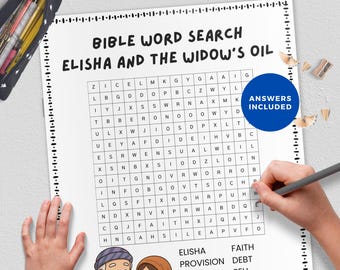 Elisha and the Widow's Oil, Bible Word Search,Christian Activity for Kids & Homeschool,Sunday School,Women Ministry, Middle School Worksheet