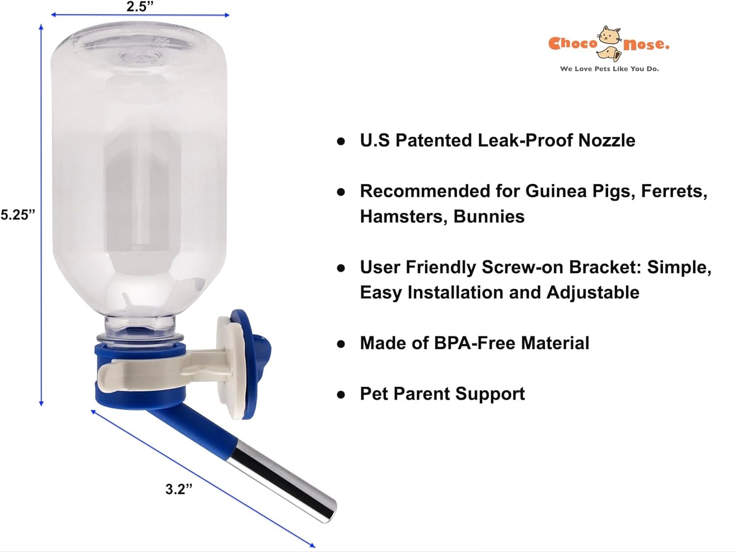 Choco Nose Patented No drip Water Bottle feeder for Guinea Pigs hamsters bunnies ferrets for Cages Crates or Wall Mount 10.2 Oz C128 Etsy