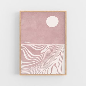 Impresión de Cayucos, póster retro de playa, póster del océano, impresión artística, impresiones de playa esbozadas, arte de casa de playa
