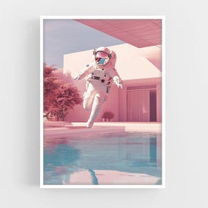Intersteller poster, pool art, pink wall art, space art, digital prints, swimming pool art, palm springs art