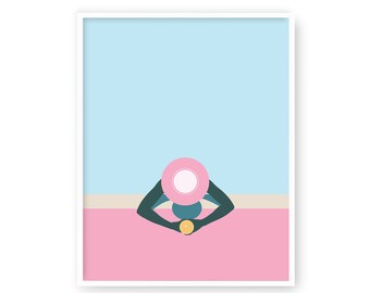 Rosa pooltryck, väggkonst i Palm Springs, modern minimalistisk inredning