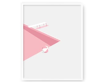 Impresión artística de piscina rosa / Póster geométrico moderno