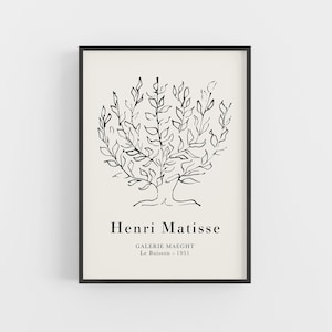 Puede incluir: Dibujo en blanco y negro de un arbusto, titulado "Henri Matisse, Galerie Maeght, Le Buisson - 1951".