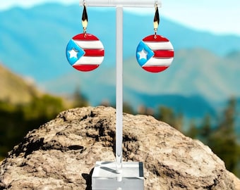 Puerto Rico - Boricua Bella Round PR Flag Earrings, hypoallergenic