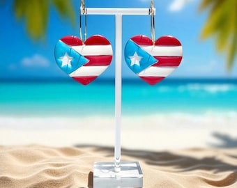 Puerto Rico - ¡Wepa! Heart Shaped Flag Hoops, Hypoallergenic