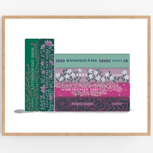 Jane Austen Bookstack Illustration / Book Print / Printable / Digital Download / Book Art / Literary Art / Jane Austen / Pride and Prejudice
