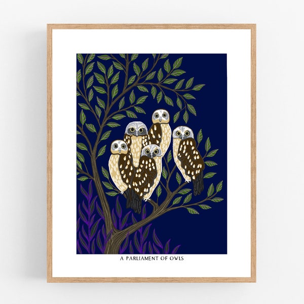 A Parliament of Owls / Collective Animal Art / Group of Birds / Owl Illustration / Group Animal Art / Owl Art / Bird Art / Owls