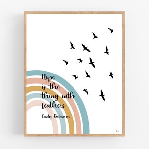 Hope Is The Thing With Feathers / Emily Dickinson / Printable / Digital Download / Rainbow / Birds / Hope / Quote Art / Literary Art