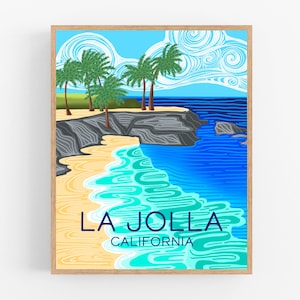 La Jolla Illustration / San Diego Printable / Art / Digital Download / Travel Poster / La Jolla / UCSD / California / Children&#39;s Pool