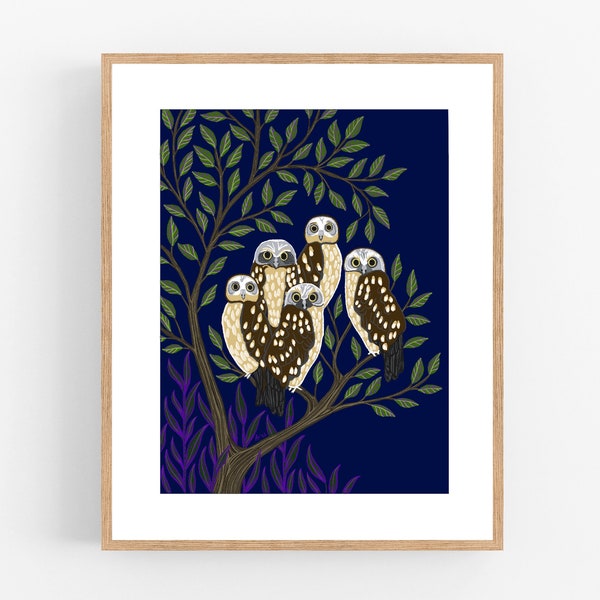 Owls / Collective Animal Art / A Parliament of Owls / Group of Birds / Owl Illustration / Group Animal Art / Bird Art / Owl Art