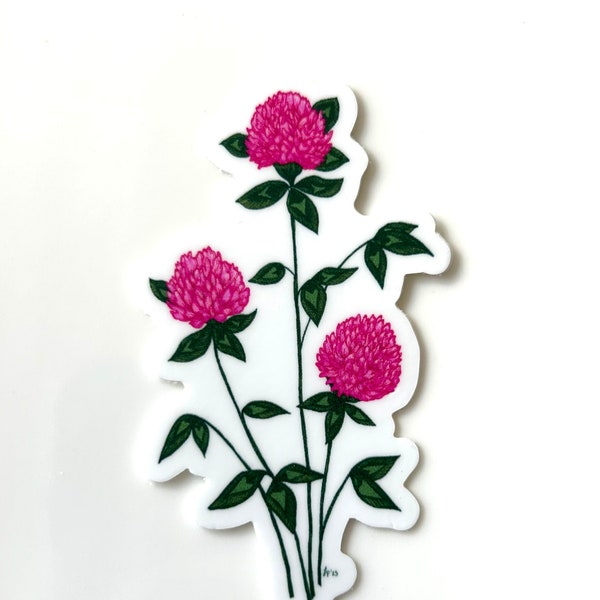 3" Red Clover Vinyl Sticker / Waterproof Dark Pink Vermont Red Clover Decal /  Vermont State Flower / Flower Sticker / Red Clover Sticker