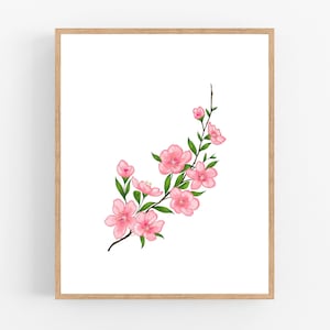 Pink Peach Blossom Illustration Print / Printable / Art / Digital Download / Botanical Print / Peach Blossom / Delaware State Flower Print