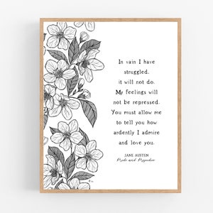 In Vain I Have Struggled / Pride and Prejudice / Mr. Darcy / Printable / Digital Download / Jane Austen / Botanical /  Illustration