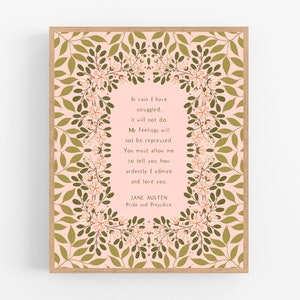 In Vain I Have Struggled / Pride and Prejudice / Mr. Darcy / Printable / Digital Download / Jane Austen / Botanical / Illustration / Regency