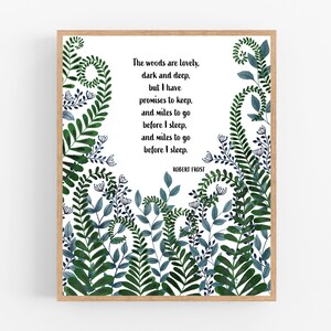 The Woods are Lovely Dark and Deep / Robert Frost / Printable / Digital Download / Poetry / Botanical Print / Nature Quote / Frost Quote