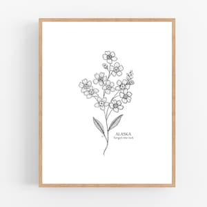 Alaska Forget-Me-Not Ink Sketch Print / Printable / Art / Digital Download / Illustration / State Flower Print/ Alaska Forget Me Not