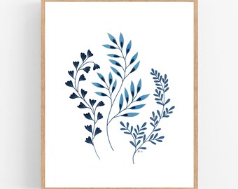Blue No. 2 / Botanical Illustration/  Printable / Art / Digital Download / Blue Leaves / Botanical Print / Indigo / Plants / Blue