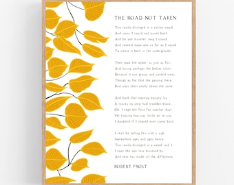 The Road Not Taken / Robert Frost / Printable / Digital Download / Poetry / Botanical Print / Inspirational Quote / Frost Quote / Yellow