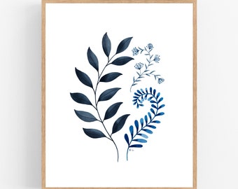 Blue No. 1 / Botanical Illustration/  Printable / Art / Digital Download / Blue Leaves / Botanical Print / Indigo / Plants / Blue