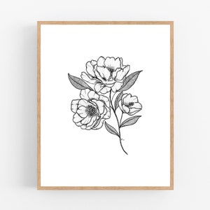 Camellia Ink Sketch Print / Alabama State Flower Printable / Art / Digital Download / Pen Sketch / Botanical Print / Camellia