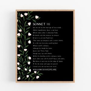 Sonetto 116 / Shakespeare / Stampabile / Arte / Digital Download / Citazione shakespeare / Senso e sensibilità / Illustrazione floreale / Poesia