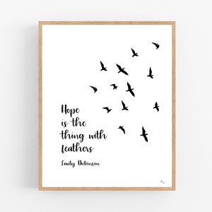 Hope Is The Thing With Feathers / Emily Dickinson / Imprimible / Descarga digital / Moderno / Pájaros / Esperanza / Citar arte / Arte literario