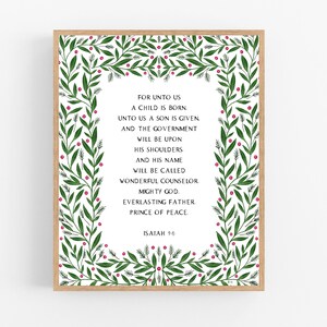 Isaiah 9:6 / For Unto Us A Child Is Born / Prince of Peace / Christmas Scripture / Bible Verse / Printable Art / Digital Download