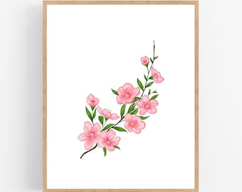 Pink Peach Blossom Illustration Print / Printable / Art / Digital Download / Botanical Print / Peach Blossom / Delaware State Flower Print