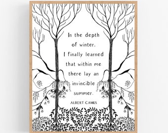 In The Depth Of Winter / Invincible Summer / Albert Camus Print / Printable / Digital Download / Ink Sketch / Landscape Illustration / Hope