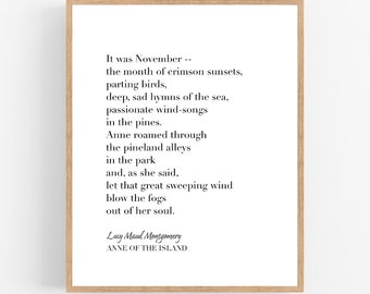 Es war November / Anne of the Island / Anne of Green Gables / L.M. Montgomery / Druckbar / Kunst / Digitaler Download / Saisonale Kunst / Wandkunst