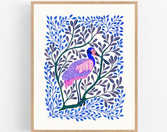 Bright Spoonbill Folk Art Illustration / Printable / Art / Digital Download / Bright / Happy / Pink / Otomi / Vibrant / Mexican / Spoonbill