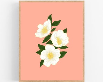 Cherokee Rose Illustration / Printable / Art / Digital Download / Color Sketch / State Flower / Georgia / Peach / Cherokee Rose