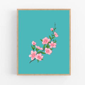 Pink Peach Blossom Color Illustration / Printable / Art / Digital Download / Botanical Print / Peach Blossom / Delaware State Flower