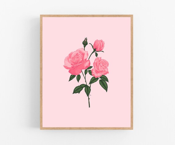 Rose Illustration / Printable / Art / Digital Download / Pink | Etsy