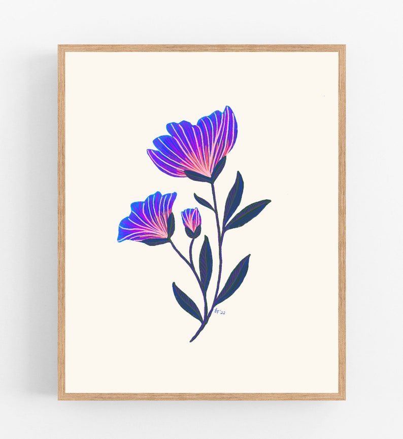 Gouache Flower No. 6 / Folk Flower Illustration / Printable / Art / Digital Download / Bright / Happy / Mexican / Folk Art / Wall Decor image 2
