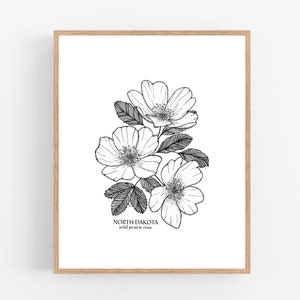North Dakota Wild Prairie Rose Ink Sketch Print / Printable / Art ...