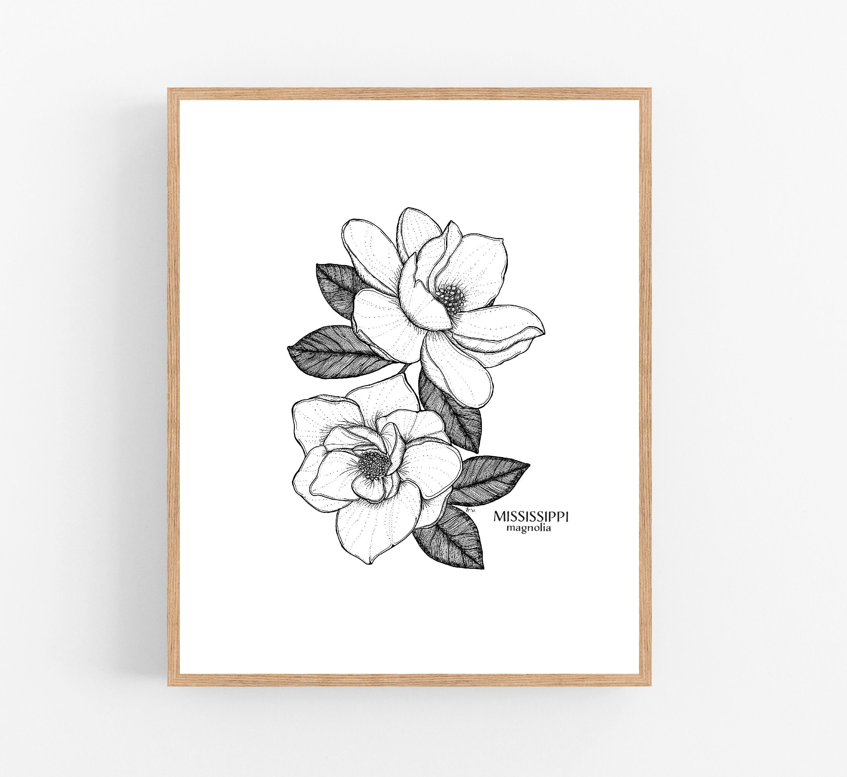 Mississippi Magnolia Ink Sketch Print / Printable / Art / Digital ...