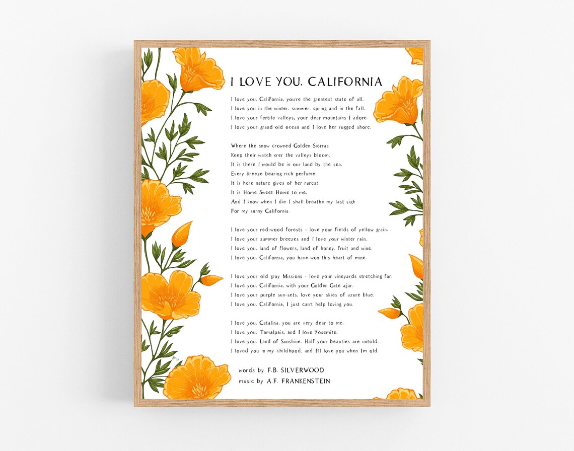 I Love You California / California State Song Printable / Etsy