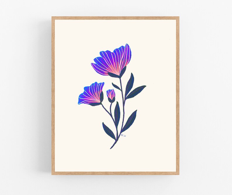 Gouache Flower No. 6 / Folk Flower Illustration / Printable / Art / Digital Download / Bright / Happy / Mexican / Folk Art / Wall Decor image 1