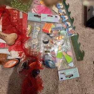 Big Lot of Scrapbook Caedstock Paper Kits Embellishments Ribbon Expo Ephemera Stickers