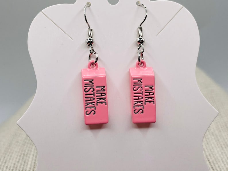 Make Mistakes Pink Eraser Dangle Earrings image 0