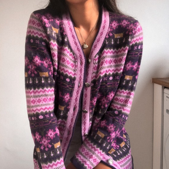 romantic Floral cardigan vintage cardigan floral print Black vintage sweater womens cotton sweater Small or petite sweater jacket
