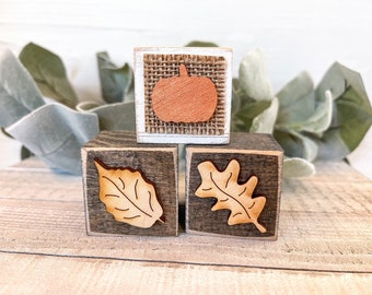 Mini wood sign, Fall blocks Stained, set of 3 mini blocks, 1.5", mantle decor, shelf sitter, tiered tray decor, fall sign, pumpkin decor