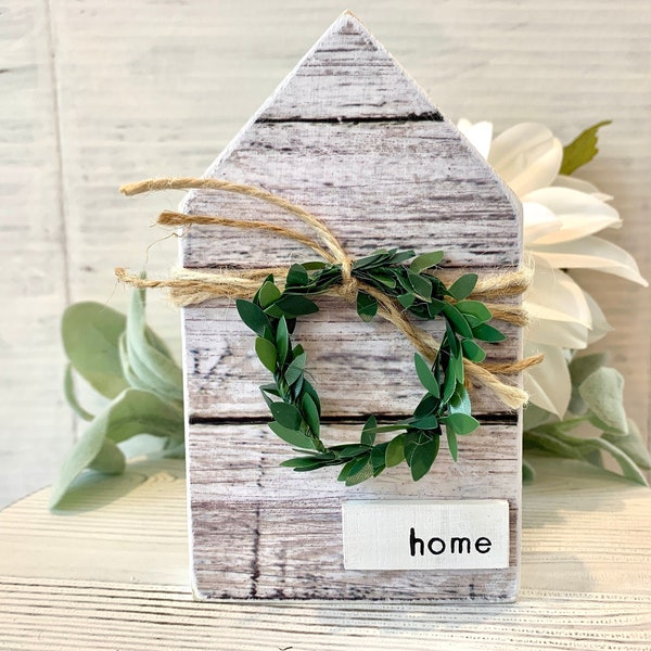 Small wood house sign, wood house, mini wood sign, mantle decor sign, tiered tray decor, shelf sitter, 6.5" tall house, farmhouse sign