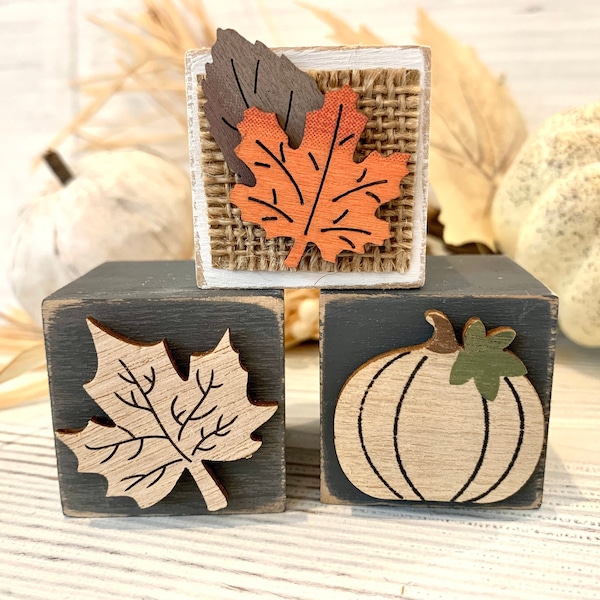 Small wood sign, set of 3 blocks, 1.5" each, mantle decor, Fall time!, shelf sitter, farmhouse, tiered tray decor, small fall sign