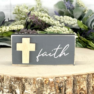 Mini wood sign, mantle decor, shelf sitter, Faith with cross, tiered tray decor, 2x4x1&quot;, religious sign, Christian, gift for her