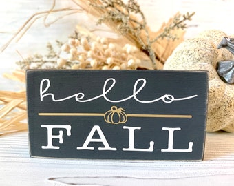 Mini wood sign, mantle decor, shelf decor, Hello Fall, tiered tray decor, farmhouse decor, 2x4x1", fall decor, fall sign, gift for fall